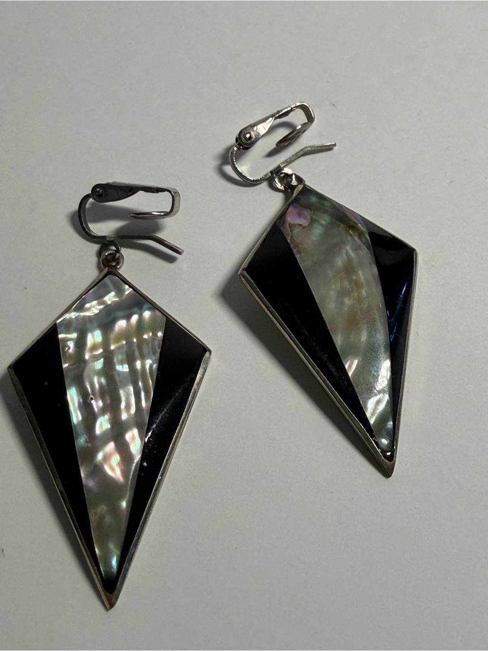 Alpaca Mexico Abalone Inlay Clip on Drop Earrings